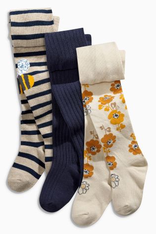 Navy Bees, Floral and Navy Tights Three Pack (0mths-6yrs)